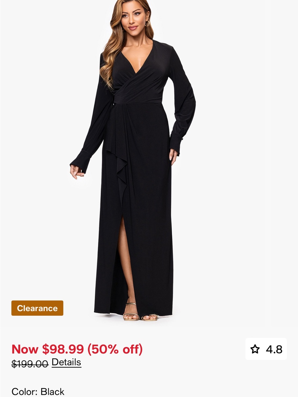 Xscape Black Long Sleeve Draped Wrap Maxi Dress - Picture 8 of 9